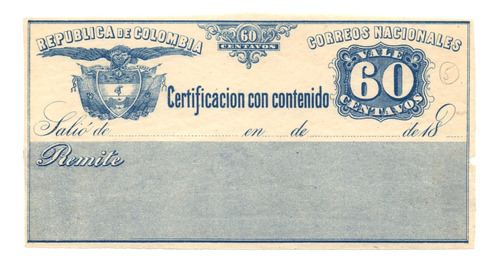 Cubierta De Valor Declarado Vale 60 Centavos 1889