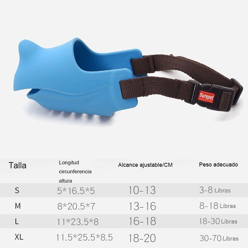 Bozal Para Perro Con Boquilla Ajustable, Silicona Pura Azul-m