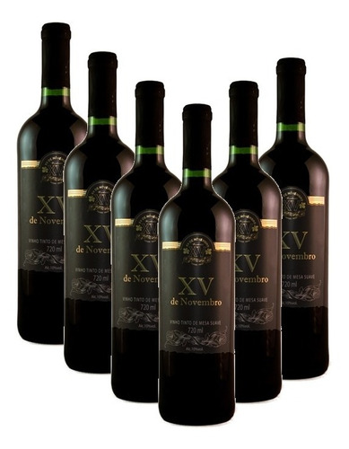 Kit 6 Garrafas Vinho Tinto Suave Bordô 720ml-xv De Novembro