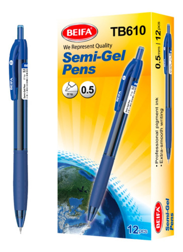 Bolígrafo Gel Quick Dry Tb610-212 Azul 12pcs Beifa