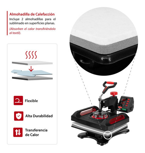 Plancha De Sublimación Combo 8 En 1 Playera Taza Gorra Plato Color Negro/rojo