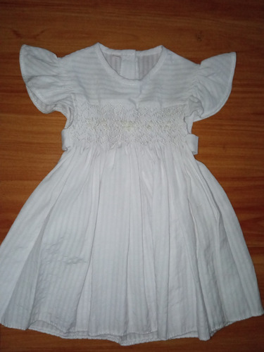 Vestido De Beba Blanco Con Punto Smock 3 Meses