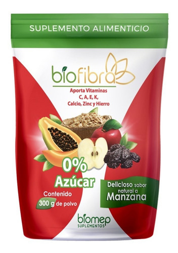 Fibra 0% Azúcar Vitaminas, Papaya, Manzana, Ciruela/ Biomep Sabor Manzana