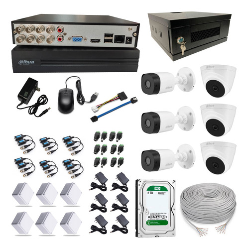 Kit Cctv 6 Camaras Seguridad + Dvr 8ch Dahua + 2 Tb + Rack 