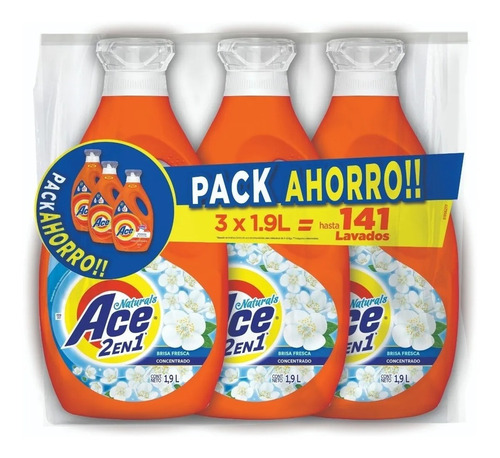 Pack 3 Botellas Detergente Ace Liquido Concentrado 1,9 Lt