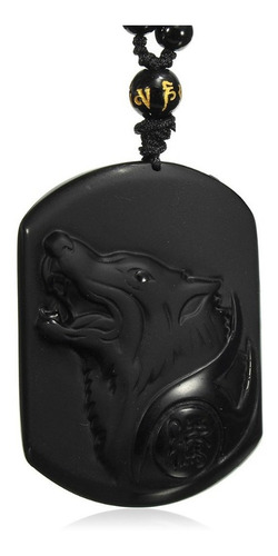 Imagen 4 de 8 de Collar Cabeza De Lobo Piedra De Obsidiana Natural