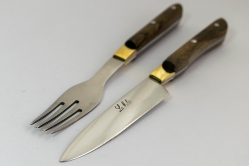 Imagen 4 de 4 de Cuchillo Y Tenedor De Campo Artesanal Con Vaina
