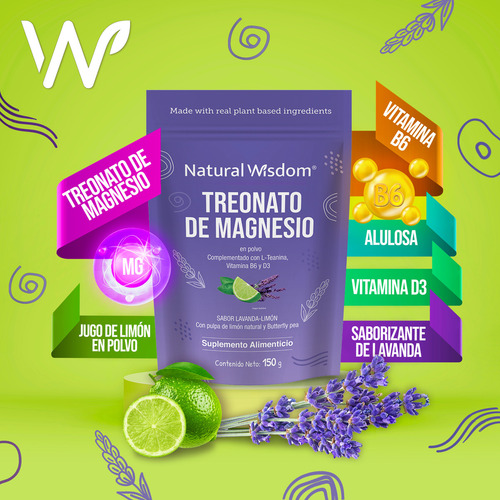 Nw Treonato De Magnesio En Polvo Con Alulosa L-teanina 150g Sabor Lavanda-Limón