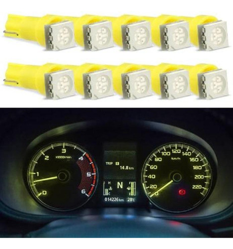 Kit 10 Lâmpadas Pinguinho T5 Led Amarelo 12v - 50.000 Horas