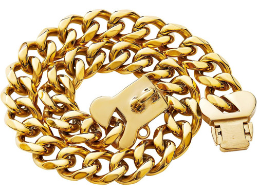 Collar De Perro De Acero Inoxidable Dorado Con Eslabones Cub
