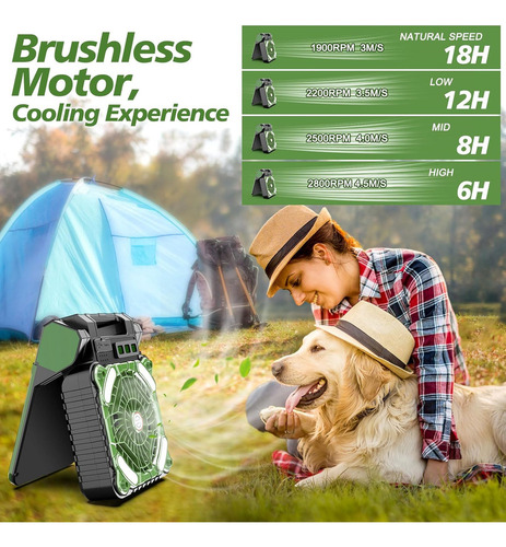 S Ventilador Solar De Camping Recargable Con Linterna Led