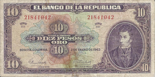 Colombia 10 Pesos 2 Enero 1963