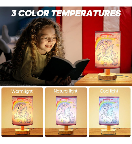 Lámpara De Mesita De Noche De Unicornio, 3 Colores Regulable