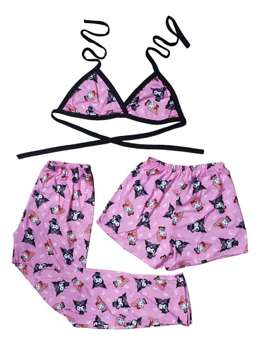 Pijama De Mujer 3 Piezas Short Pantalon Y Top Melody Dama