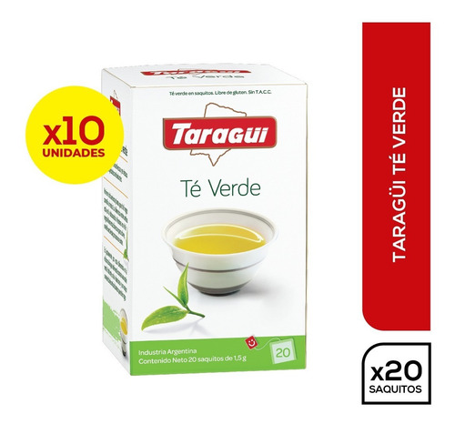 Imagen 1 de 1 de Té Verde Taragui Filtro Diamantado 20 Saq X 10 Unidades