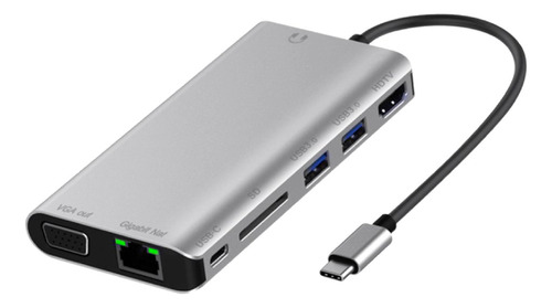 Hub Usb C 8 En 1 - Hdmi 4k / Vga /2x Usb 3.0/ Red /sd Aud