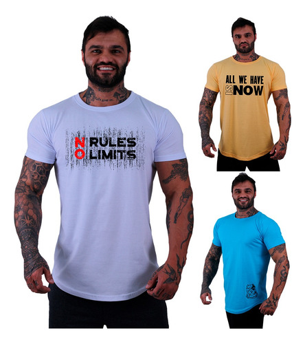 Kit 3 Camisetas Longline Mxd Conceito No Rules No Limits