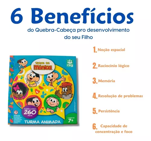 Quebra Cabeça Infantil Turma Da Mônica 260 Peças Brinquedo Criança Jogo  Menino Menina 7 Anos Nig : : Brinquedos e Jogos