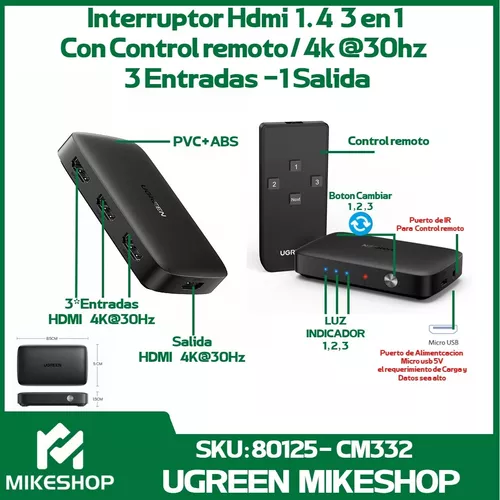 Switch Hdmi 3 Entradas 1 Salida 3x1 Full Hd Control Ps4 Tv