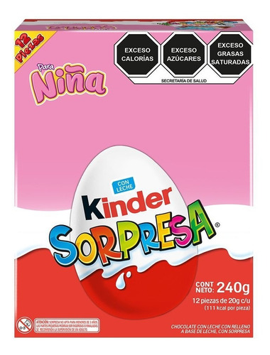 Kinder Sorpresa Paquete Niña Con 12 Piezas Relleno Chocolate