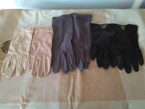 Lote De 3 Pares De Guantes Vintage Talla Pequeña