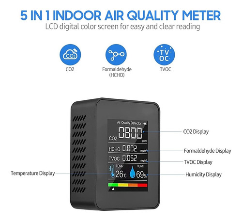. Monitor De Calidad Del Aire 5 En 1, Detector De Co2