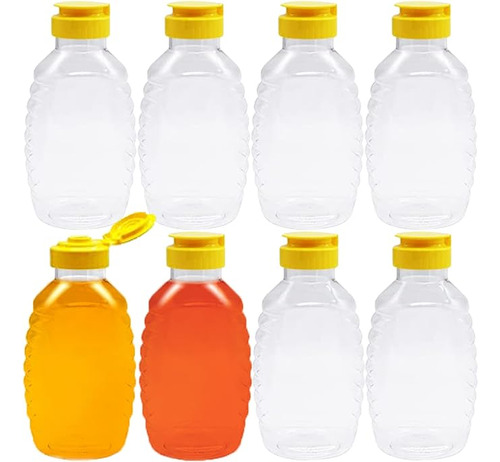 8 Botellas Miel Plastico Transparente 16 Onzas Tarros Recarg