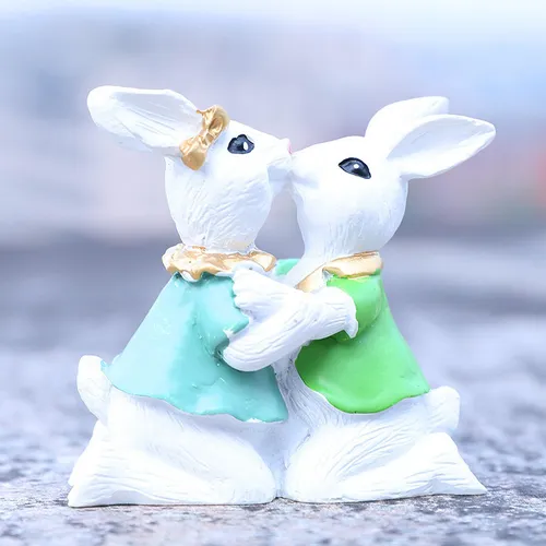 Figura Decorativa De Conejos Besándose De Pascua, Adorno De