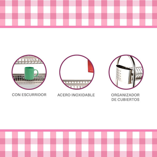 Imagen 4 de 5 de Secaplatos Escurridor Plato Vajilla Cubiertero Acero Inox