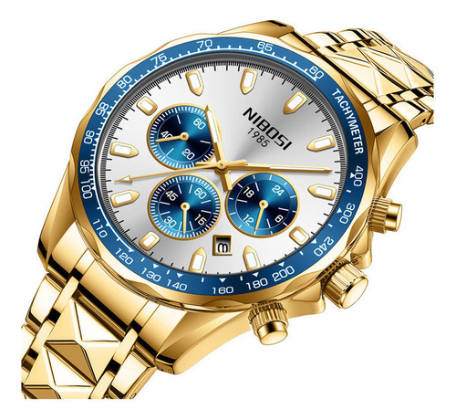 Reloj cronógrafo Nibosi Luminous Business para hombre - Fondo dorado/blanco