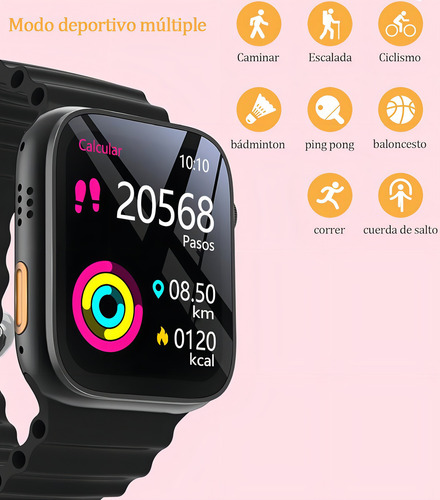Smartwatch Isdewatch T900 Ultra Max 2 Smartwatch Dual Touch Function Tela sensível ao toque de 2,3 polegadas Bluetooth Chamadas Notificações Sensor de Frequência Cardíaca Esportivo Preto