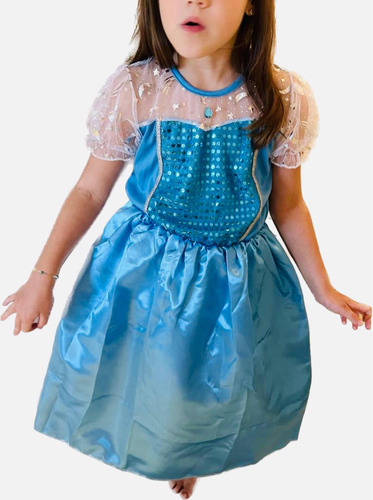 Vestido Elsa Frozzen Princesa Celeste Nena Largo Raso