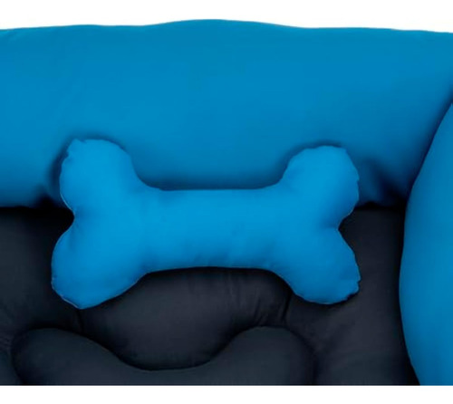 Cama Rectangular Para Perro En Azul Y Gris