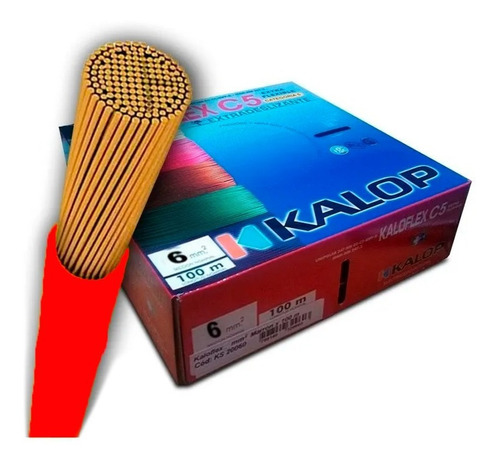 Cable Unipolar Kalop Normalizado 6mm Rojo C5 Rollo 100 Mts