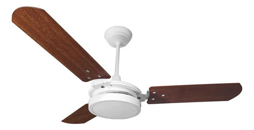 Ventilador De Teto Led Branco Com 3 Pás De Mdf Mogno 220v