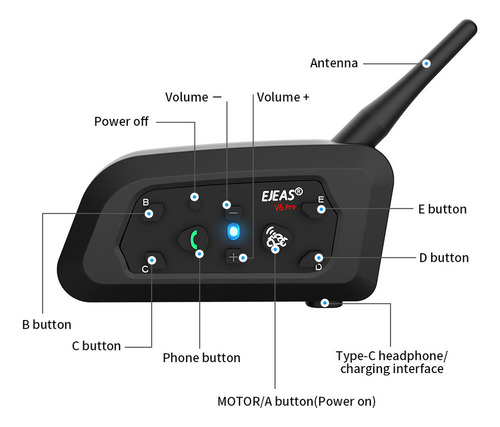 J Intercomunicador Audifonos Para Moto Ejeas V6 Pro Ip67 2pc