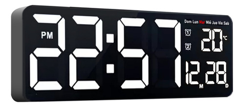 Reloj Pared Digital 40x13cm Grande Dia Fecha Hora Temp Led B Estructura Negro Fondo Negro