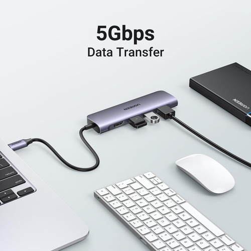 Hub Usb C Ugreen Revodok 6 En 1 Con 4 K Hdmi, 3 Usb 3.0, Sd/