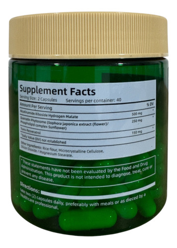 3 Cajas Nicotinamide Riboside 900mg Resveratrol Anti Edad Sin Sabor