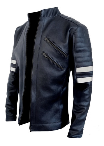Imagen 2 de 4 de Campera Kill Line Cuero Eco Black Líneas Blancas
