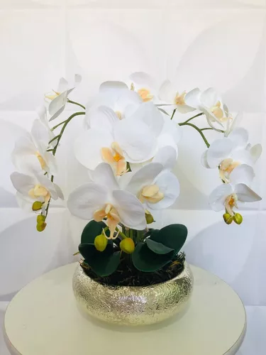 Arranjo De Orquídea Artificial Branca Vaso Cerimônia Fino