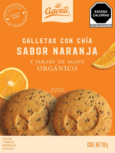 Galletas Gaveti Saludables Fit Naranja Chía Orgánicas Vegana