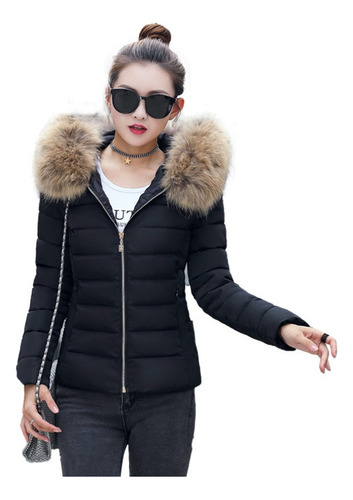 Chaqueta Fina Acolchada Con Gorro De Felpa Para Mujer