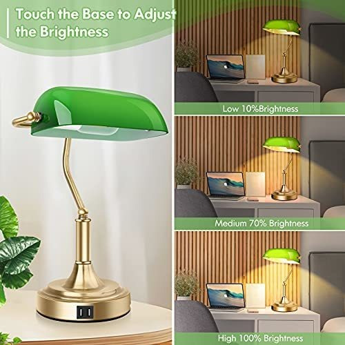 Lámpara Bankers Con 2 Puertos Usb, Control Táctil, Cristal V