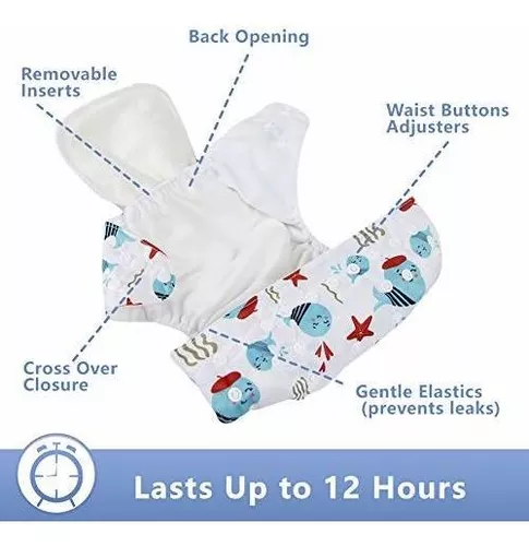  Leekalos Pañales de tela reutilizables para niños y niñas,  pañales de bebé con insertos de bambú y bolsa húmeda (bajo el mar) : Bebés