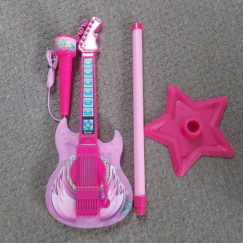 Set Guitarra Microfono Pedestal Juguete Mp3 Luces Color Azul