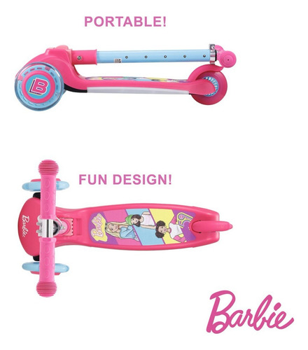 Scooter 3 Ruedas Con Luces Rosa Chicle Barbie