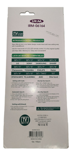 Control Remoto Universal Para Tv Varios Modelos Irm-06164