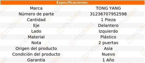 Tolva Salpicadera Del Izq Plástico Bmw 320i 01/05 Tong Yang