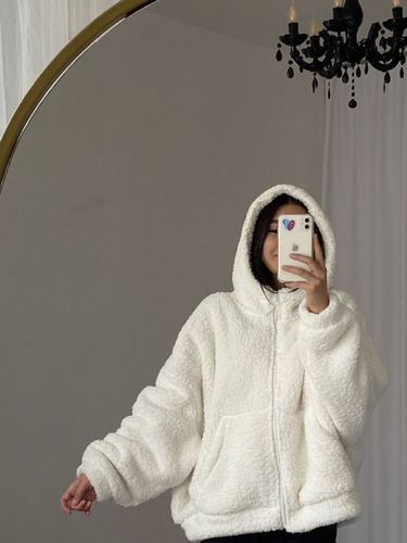 Campera De Peluche Abrigo Mujer Saco Bifaz Lisos Oversize
